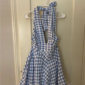 Free People Blue and White Checkered Mini Dress